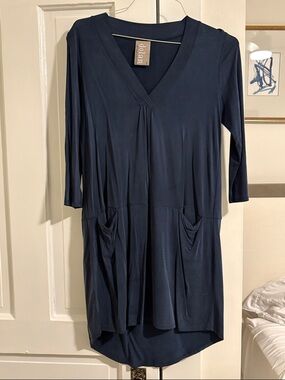 dolan Navy V-Neck Tunic with Draped Pockets
